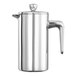 A polished stainless steel Service Ideas French press with a handle.