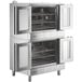 A double deck electric full size convection oven with stainless steel construction and glass doors, designed for commercial kitchen use.