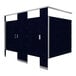 A black Hadrian bathroom stall partition with silver handles.