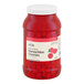 A large plastic jar of Hometown Provisions maraschino cherries without stems.