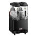 A double 3-gallon pourover granita, slushy, or frozen beverage machine with two clear dispensing tanks and a black base.