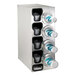 A silver metal Dispense-Rite countertop cup dispenser with built-in straw and lid organizers.