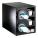 A black Dispense-Rite countertop cabinet with two compartments for cups and straws.