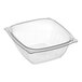 A case of 504 clear Dart square bowls with lids.