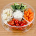 A Polar Pak clear plastic 5-compartment tray with baby carrots, broccoli, and white sauce.