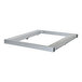 An aluminum Vestil pallet dolly with wheels.