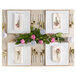 A table set with Posh Setting white plastic charger plates with gold rims, gold forks, and pink roses.