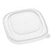 A clear square polypropylene take-out container lid.