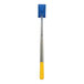 A blue and yellow steel carpet pole with a handle.