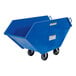 A blue cart with black wheels.