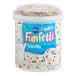 A white container of Pillsbury Funfetti confetti frosting with a blue label.