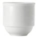 A Libbey Porcelana white porcelain bouillon cup with a white background.
