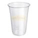 A clear plastic Joseph & David squat cup with a yellow label.