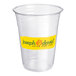 A clear plastic Joseph & David cold cup with a yellow label.