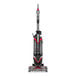 A red and black Sanitaire Response bagless upright vacuum cleaner.