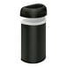 A simplehuman matte black semi-round open top trash can with a white plastic liner.