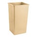 A tan rectangle Lavex plastic trash can with a lid.