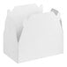 A white barn take-out box with a black handle.