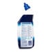A bottle of Lysol Power Clinging Gel Toilet Bowl Cleaner with blue and white stripes.