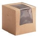 A Baker's Lane brown Kraft cupcake box with a clear window.