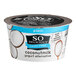 A close up of a case of So Delicious Dairy-Free Plain Coconut Milk Yogurt Alternative containers.