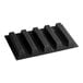 A black silicone Sasa Demarle long cake mold with five rectangular cavities.