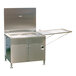 A Belshaw stainless steel deep fryer on a stainless steel counter in a school kitchen.