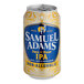 A case of Samuel Adams Just the Haze Non-Alcoholic IPA cans with blue and yellow labels.