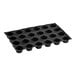 A black Sasa Demarle Flexipan muffin pan with 24 small holes.