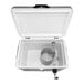 A white box with a metal coil inside.