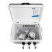 A white Coldbreak stainless steel cooler with three metal tubes inside.