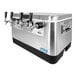 A silver stainless steel Coldbreak jockey box with black front inputs and four taps.