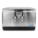 A silver stainless steel Coldbreak jockey box with two black faucets.
