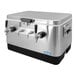 A silver stainless steel Coldbreak jockey box with two black faucets.
