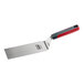A stainless steel high heat solid square edge turner with an 8-inch by 3-inch blade and a nylon handle.