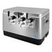 A silver and black metal Coldbreak stainless steel jockey box with three taps.