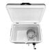 A white cooler with a metal tube inside.