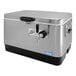 A silver stainless steel Coldbreak jockey box with a front faucet.