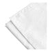 A folded white queen size bed skirt with a tone on tone stripe.