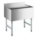 A stainless steel Regency underbar ice bin with a sliding metal lid.