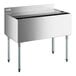 A Regency stainless steel underbar ice bin with sliding lid and bottle holders.