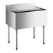 A Regency stainless steel underbar ice bin with sliding lid and bottle holders.