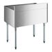 A Regency stainless steel underbar ice bin with sliding lid and bottle holders.
