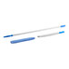 A Lavex 23" Flex Wand Duster with a blue and white microfiber sleeve on a white metal pole.