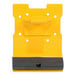 A yellow and black metal VESTIL STEEL QUICK LIFT KEG kit piece with two holes.