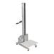 A Vestil aluminum hand lift with wheels on a metal platform.