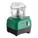 A green and black AvaMix Revolution Max food processor with a clear plastic 3-quart batch bowl and control switch.