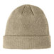 A close-up of a Port Authority khaki knit beanie.