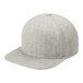 A close up of a Sport-Tek heather gray 5-panel flat bill snapback cap.