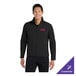 A black unisex soft shell jacket in extra small size with a customizable logo on the chest.